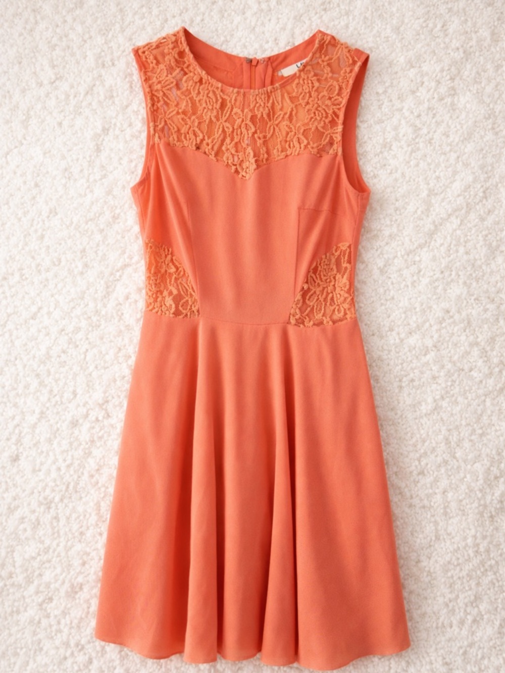 Coral Lace Fit & Flare Dress Sleeveless Skater Spring Summer Wedding Guest